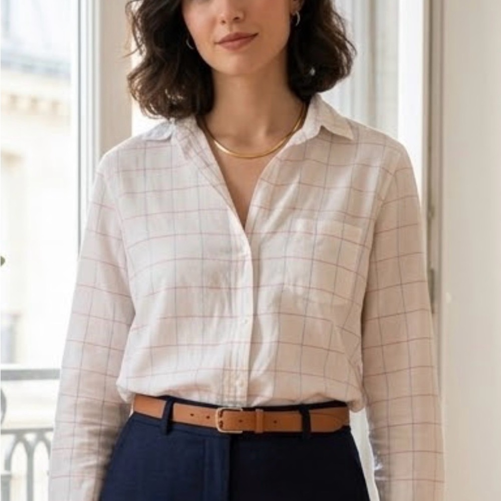 Grayson Threads Cream Windowpane Button-Down Shirt - image 1